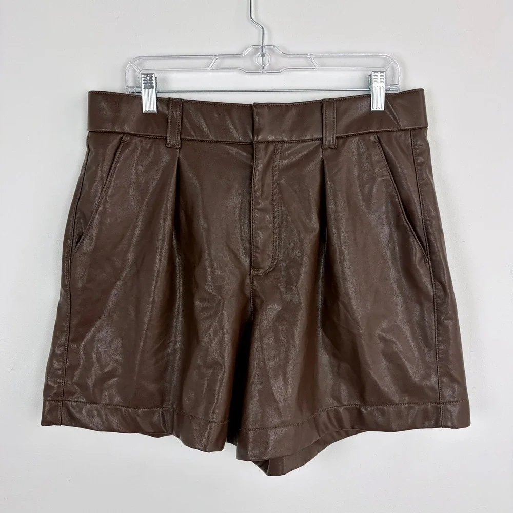 Abercrombie & Fitch Vegan Leather Pleated Short High Rise Structured Brown Large